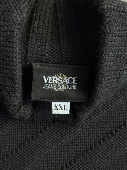 Versace Black Diagonal Stripe Mockneck Knit Sweater