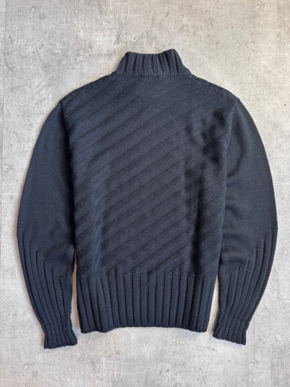 Versace Black Diagonal Stripe Mockneck Knit Sweater