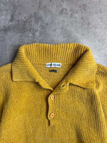 S/S 1997 Stone Island Sunshine Yellow Chenille Button Up Knit Sweater