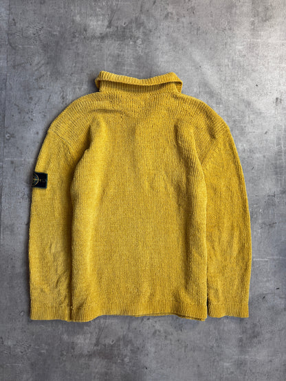 S/S 1997 Stone Island Sunshine Yellow Chenille Button Up Knit Sweater