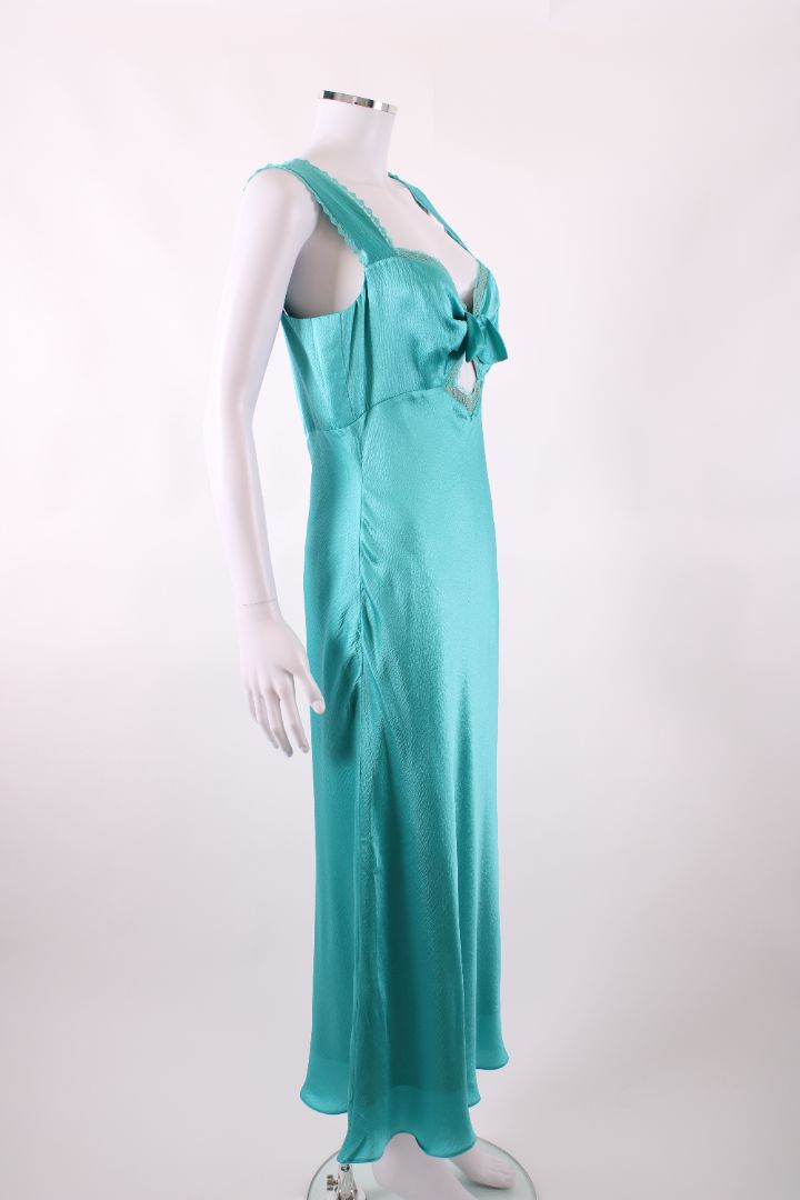 Saloni S/S Lace Trim Bow Dress Turquiose 14 | O/S, Turquoise