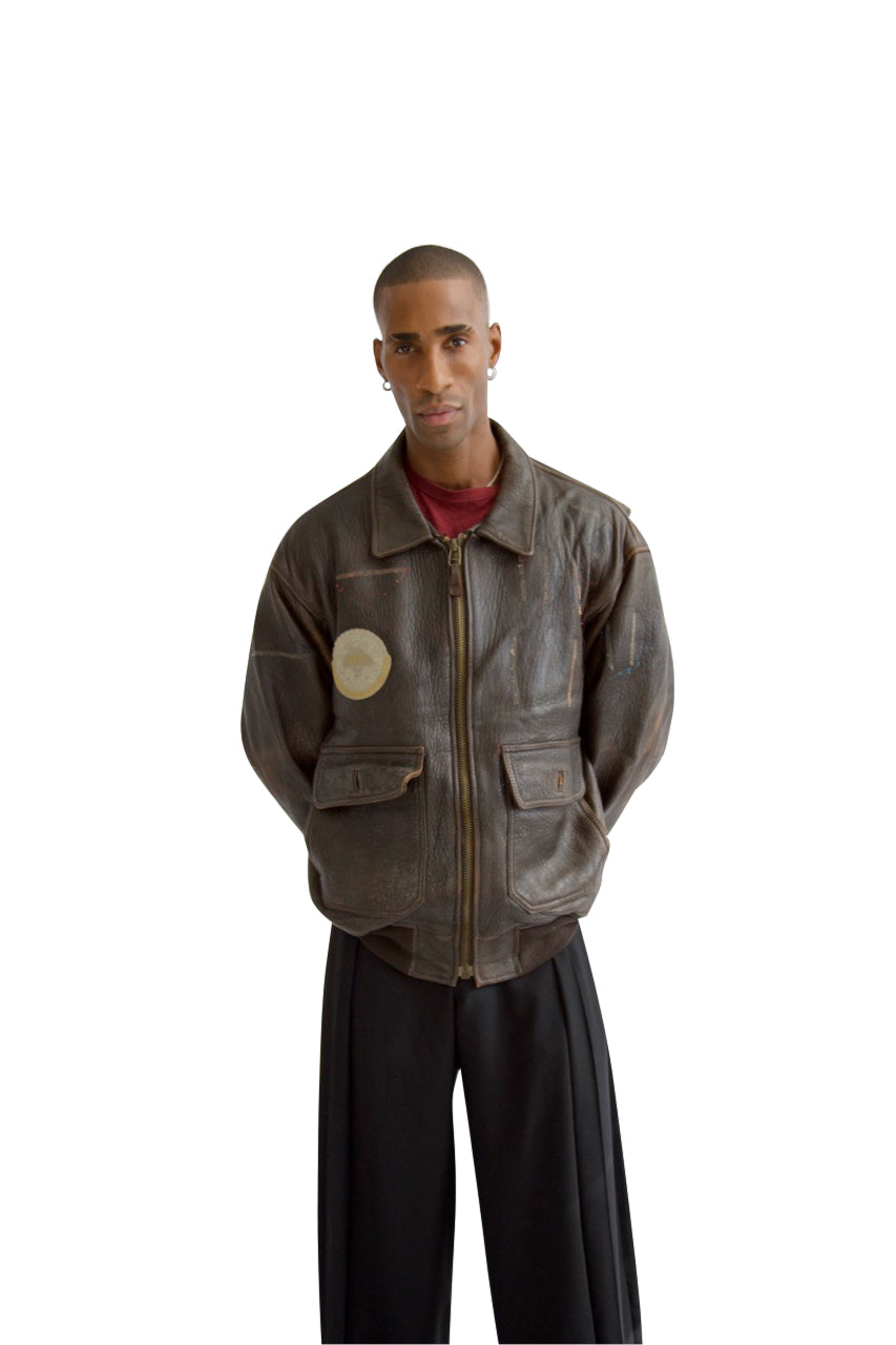Avirex Distressed Patch Leather Flight Jacket (SOLD AS SEEN)