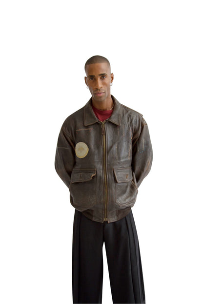 Avirex Distressed Patch Leather Flight Jacket (SOLD AS SEEN)
