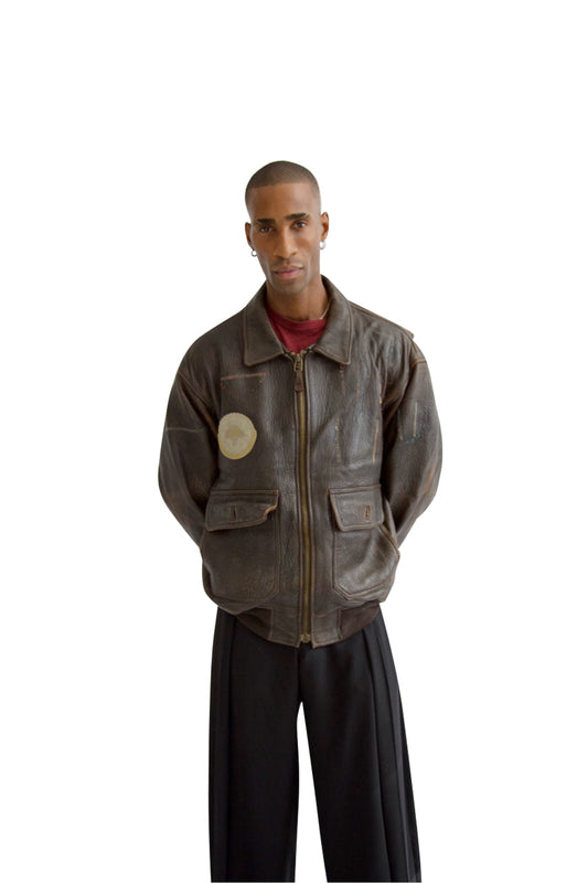 Avirex Distressed Patch Leather Flight Jacket (SOLD AS SEEN)