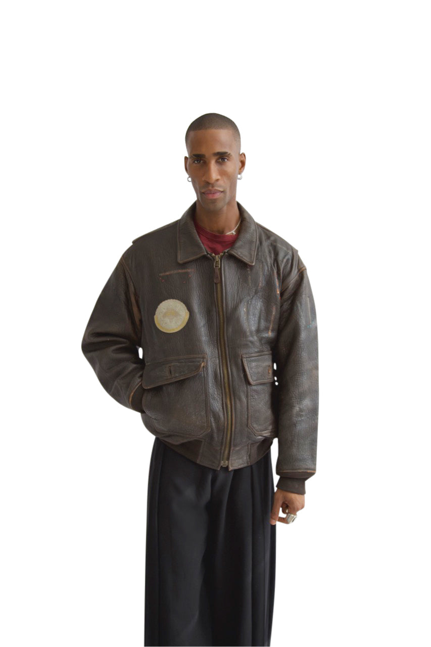 Avirex Distressed Patch Leather Flight Jacket (SOLD AS SEEN)