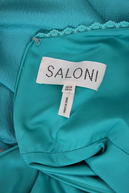 Saloni S/S Lace Trim Bow Dress Turquiose 14 | O/S, Turquoise