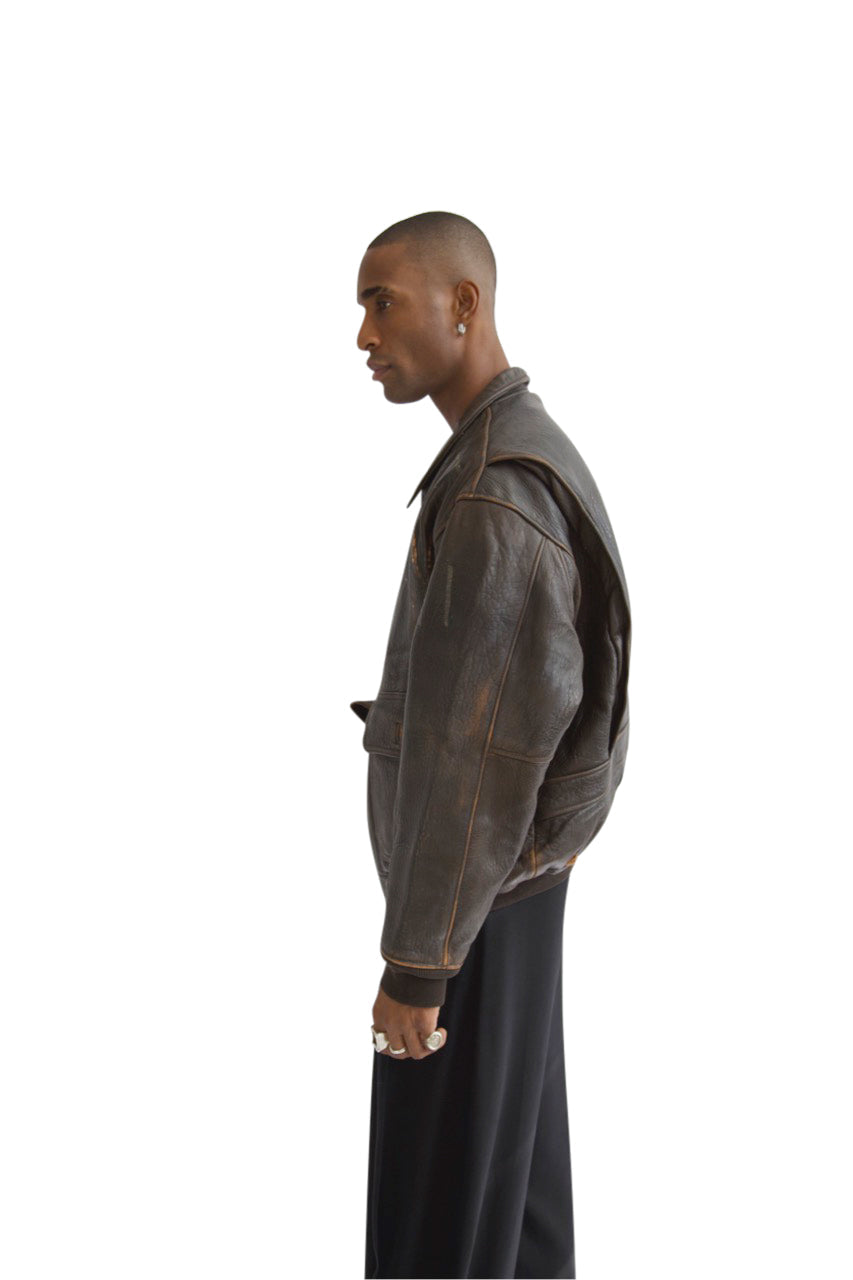 Avirex Distressed Patch Leather Flight Jacket (SOLD AS SEEN)