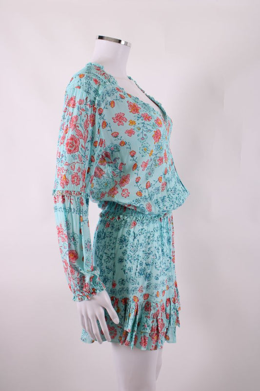 Poupette St Barth Floral Long Sleeve Dress Blue XS | O/S, Blue