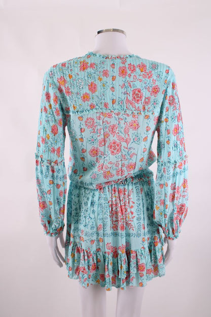 Poupette St Barth Floral Long Sleeve Dress Blue XS | O/S, Blue