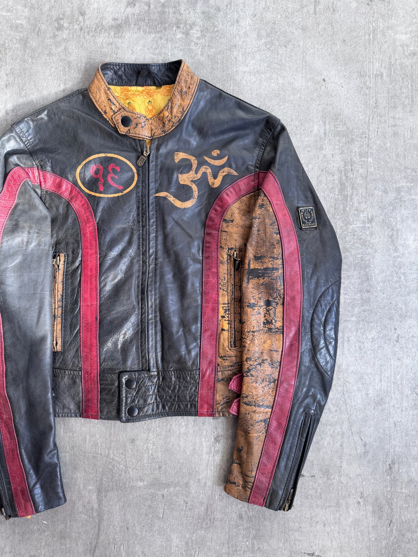 Belstaff Black Prince 'Save Tibet' Painted Moto Leather Jacket