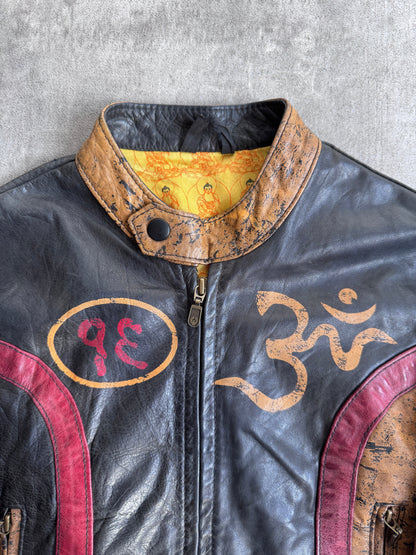 Belstaff Black Prince 'Save Tibet' Painted Moto Leather Jacket