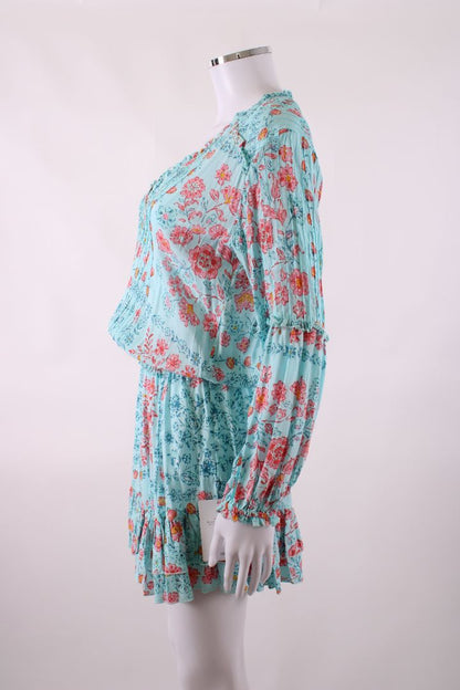 Poupette St Barth Floral Long Sleeve Dress Blue XS | O/S, Blue