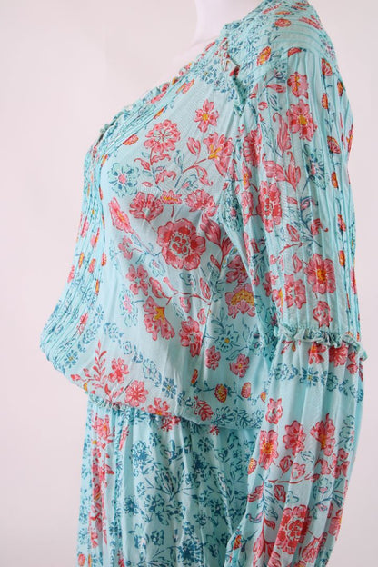 Poupette St Barth Floral Long Sleeve Dress Blue XS | O/S, Blue