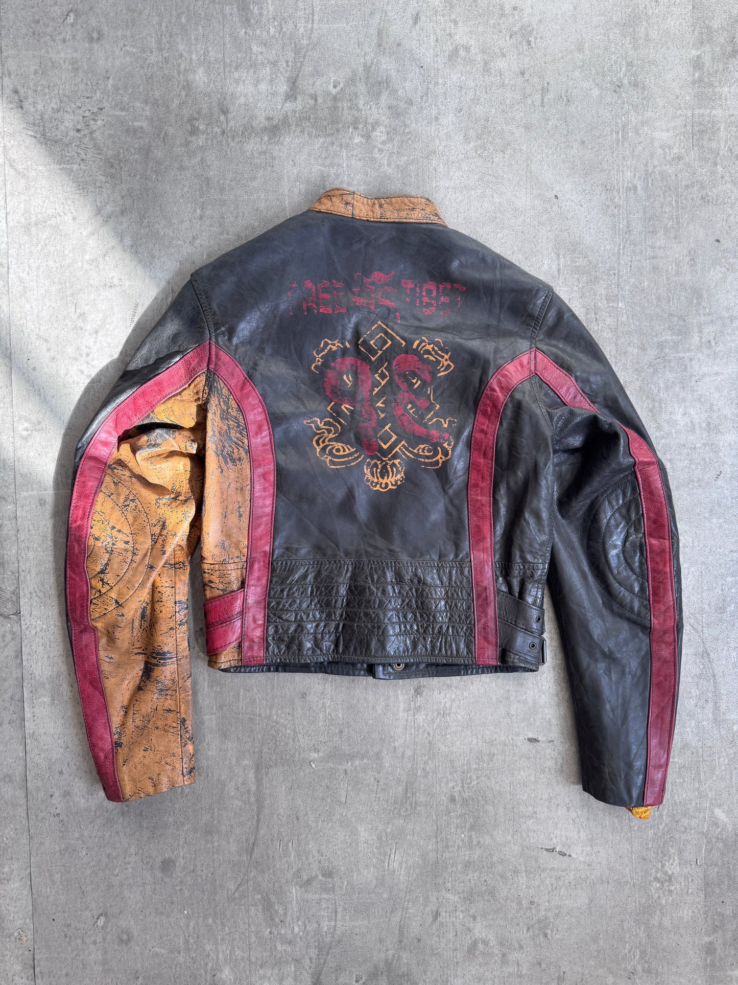 Belstaff Black Prince 'Save Tibet' Painted Moto Leather Jacket
