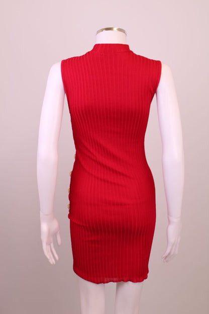 Balmain Rib Knit Button Dress Red 6 | XS, Red