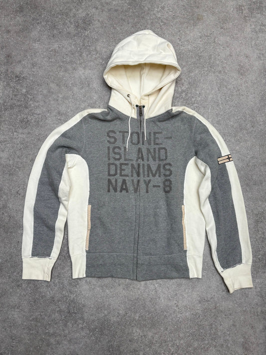 A/W2007 Stone Island Denim Logo Printed Full-Zip Hood Jacket