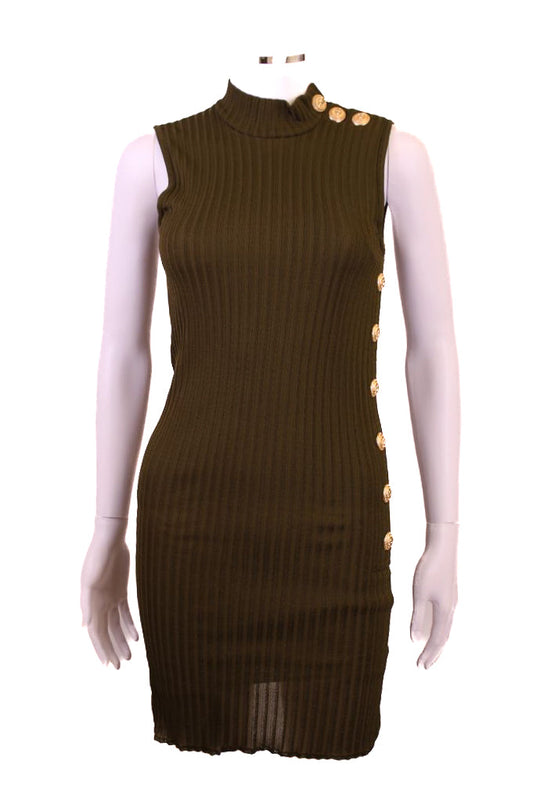 Balmian S/S Knit Button Dress Khaki 6 | XS, Khaki