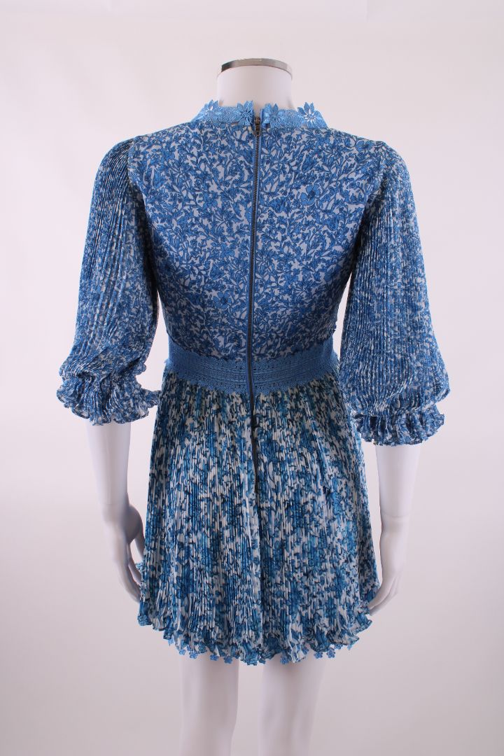 Alice & Olivia Pleated Floral Dress Blue 0 | O/S, Blue