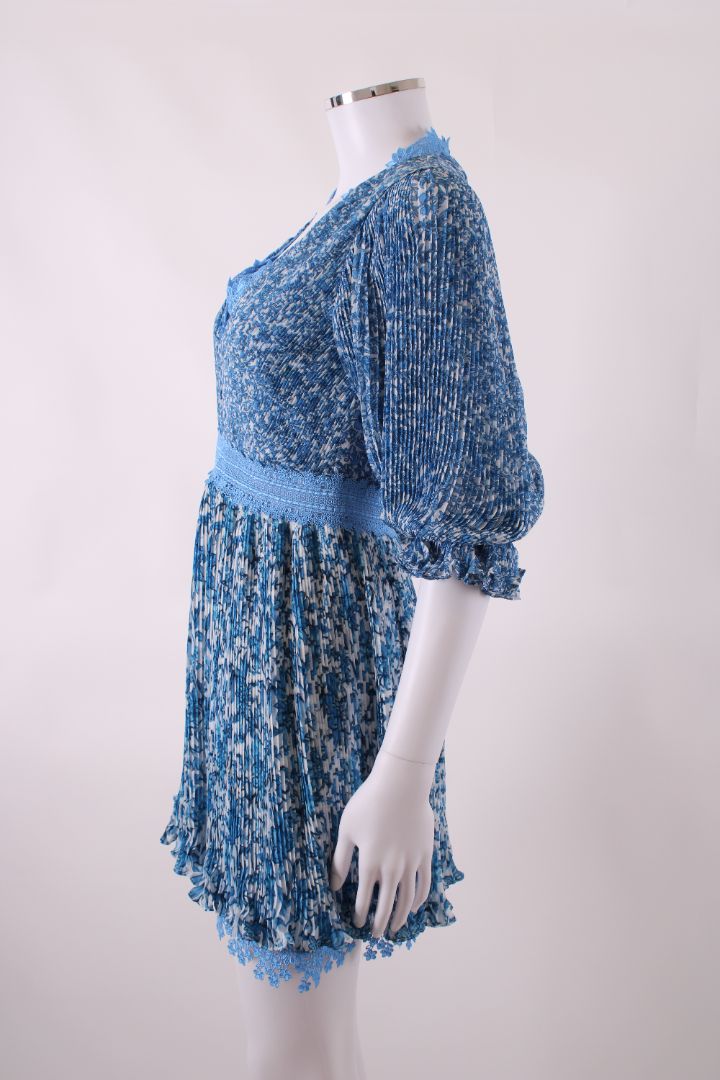 Alice & Olivia Pleated Floral Dress Blue 0 | O/S, Blue