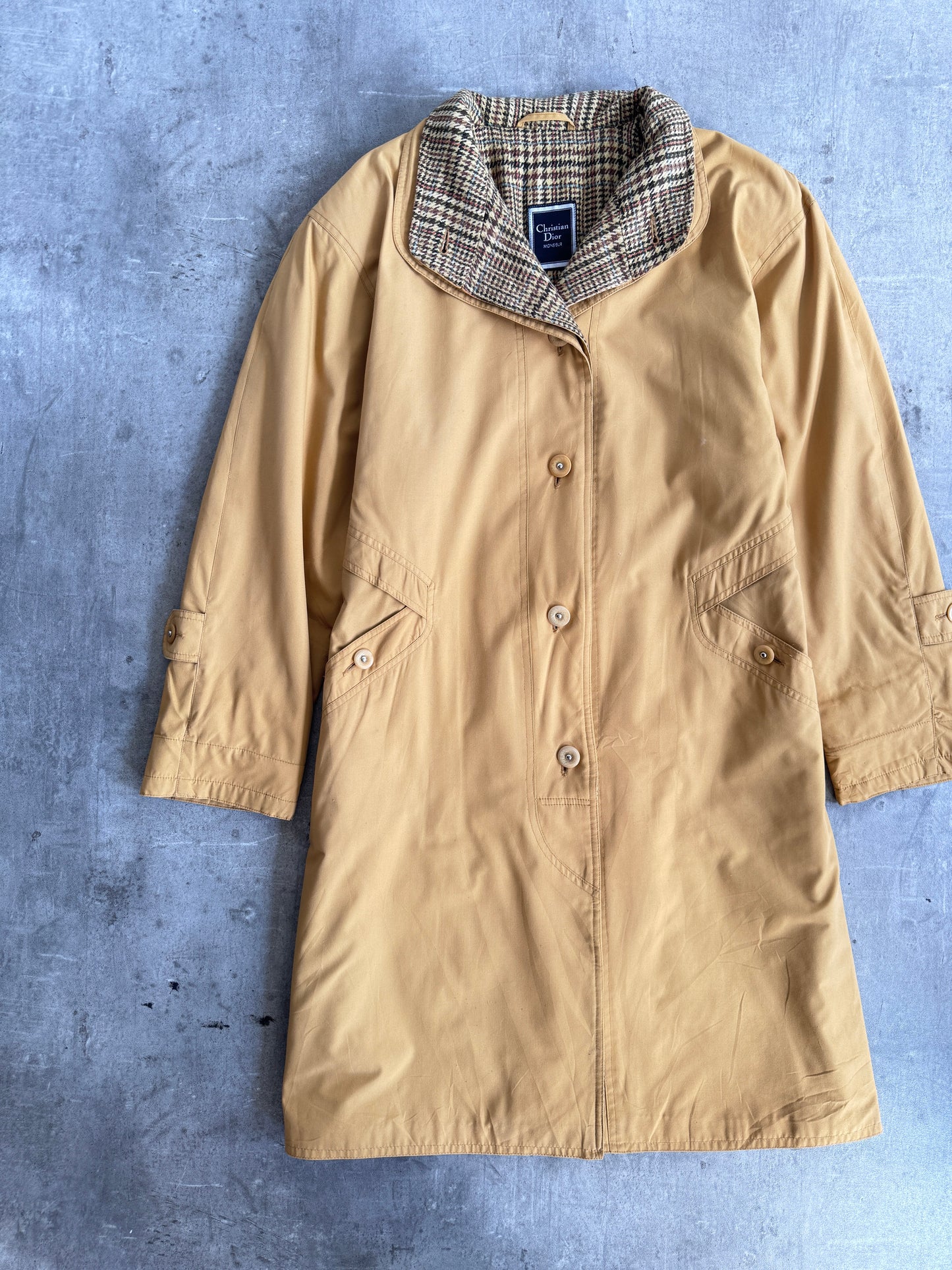 Christian Dior Mustard Herringbone Lined Overcoat