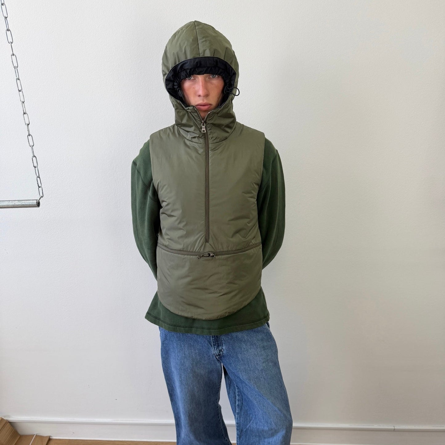 Prada Sport Khaki FW99 Runway Packable Nylon Hooded Gilet Vest | Large, Khaki