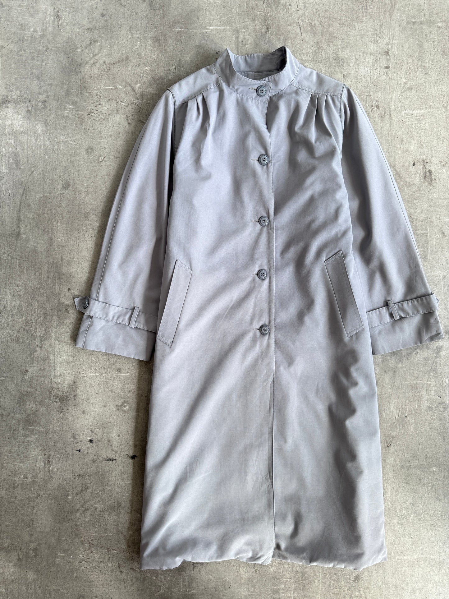 1990s Burberry's Top Pleat Grey Wool Nova Lined Overcoat