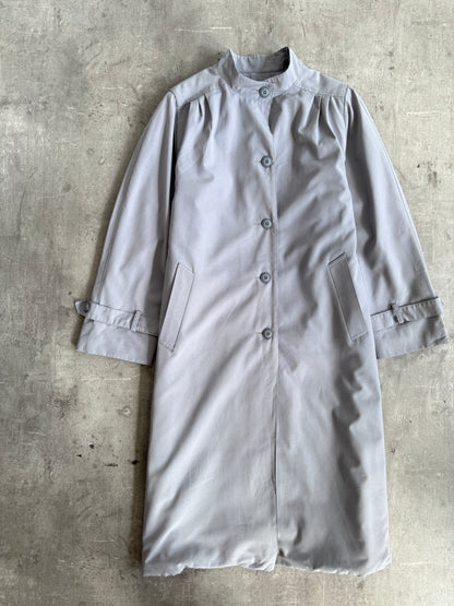1990s Burberry's Top Pleat Grey Wool Nova Lined Overcoat