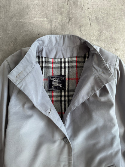 1990s Burberry's Top Pleat Grey Wool Nova Lined Overcoat