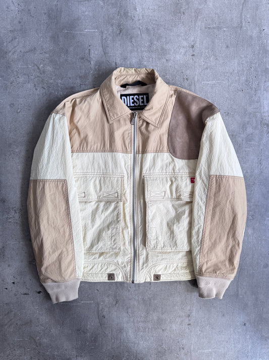Diesel Beige Panelled Multi Fabric Hybrid Jacket