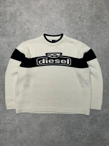 90s Diesel Two-Tone Logo Wool Blended Sweater