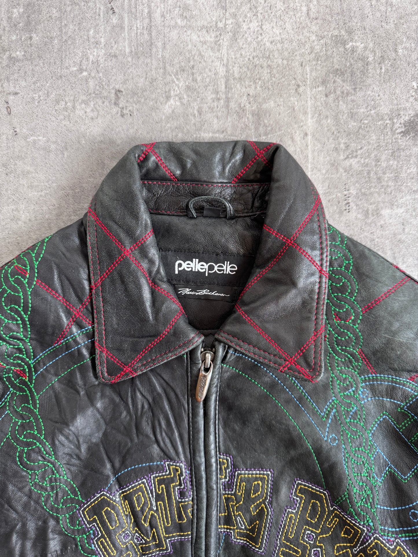 Pelle Pelle Marc Buchannan Embroidered Leather Bomber Jacket