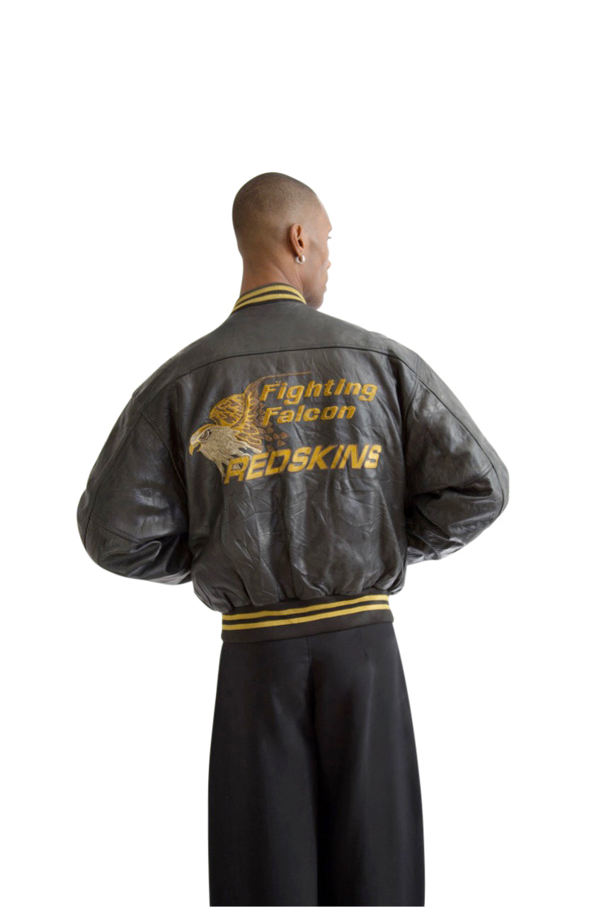 Redskins Black Leather Fighting Falcon Jacket