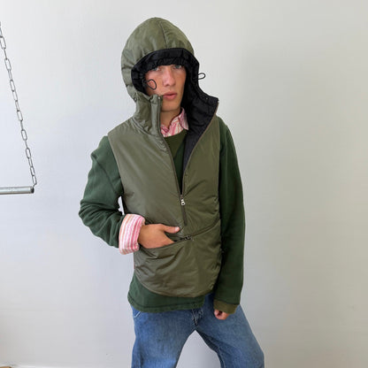 Prada Sport Khaki FW99 Runway Packable Nylon Hooded Gilet Vest | Large, Khaki