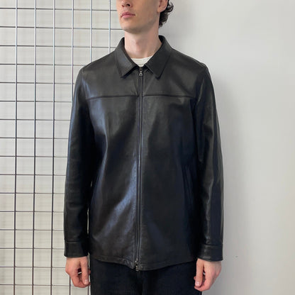 Prada Black 2008 Leather Zip-Through Jacket | X-Large, Black