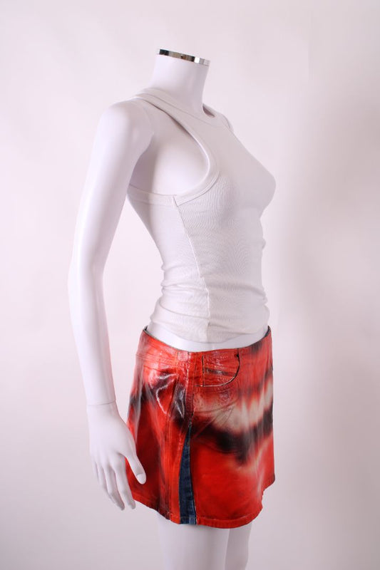 Diesel Coated Print Skirt Red/ Denim 28W | O/S, Red