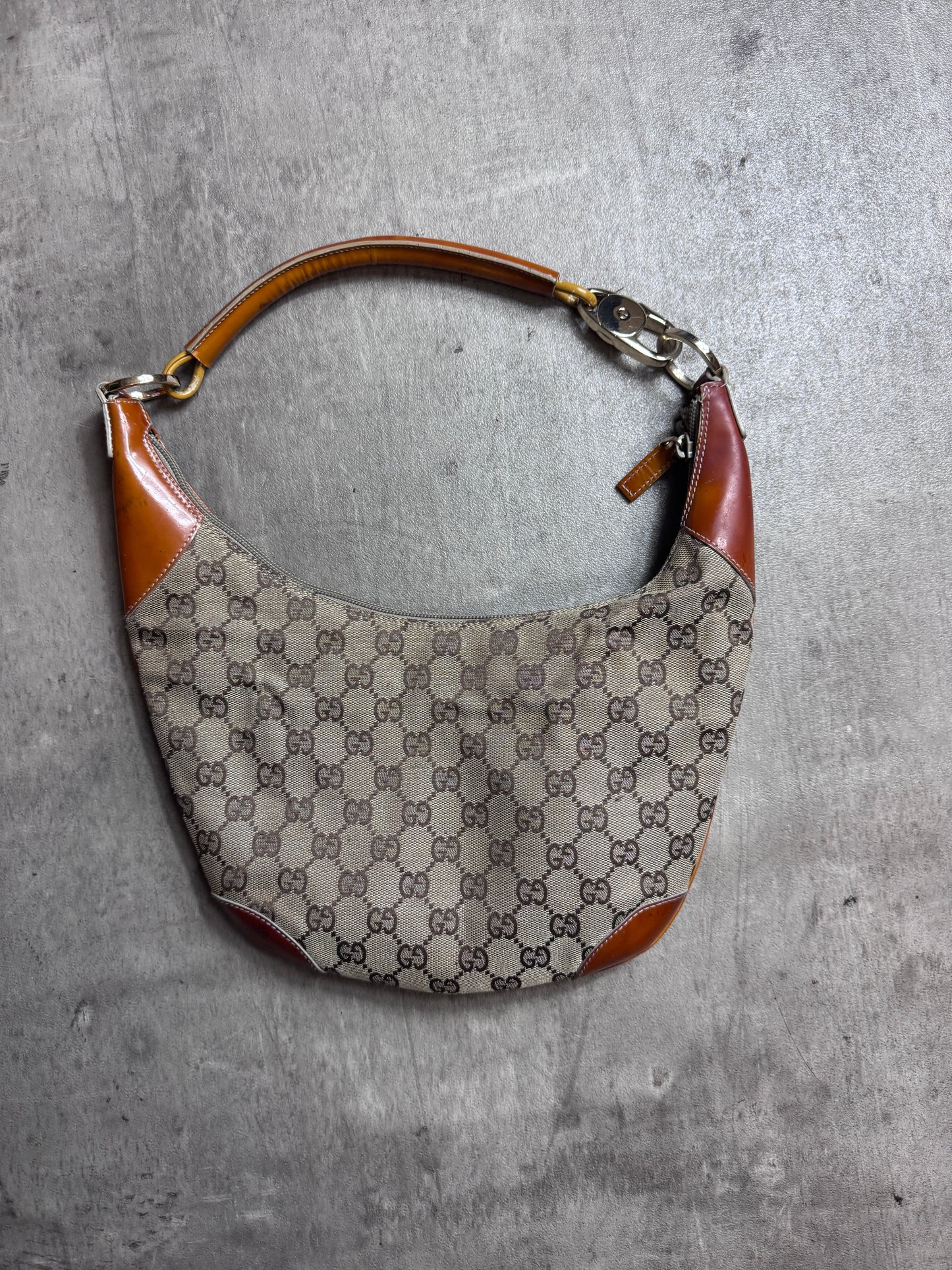 Gucci GG Supreme Beige Canvas Leather Shoulder Bag