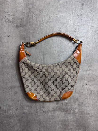 Gucci GG Supreme Beige Canvas Leather Shoulder Bag