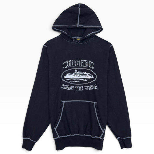 CORTEIZ ALCATRAZ RULES THE WORLD CONTRAST STITCH HOODIE BLACK XL | XL, Black
