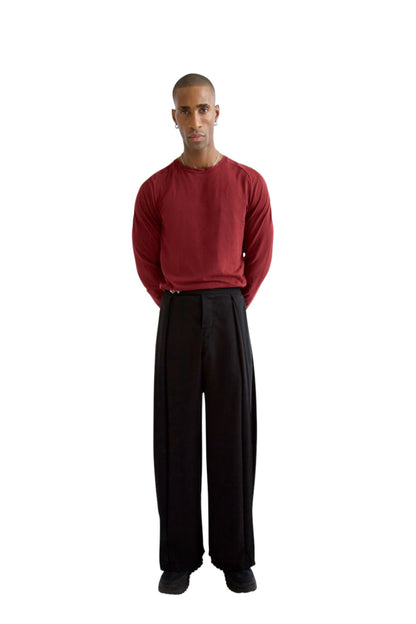 VT Rework: Black Wide Leg Pleated Trousers SC: 5782