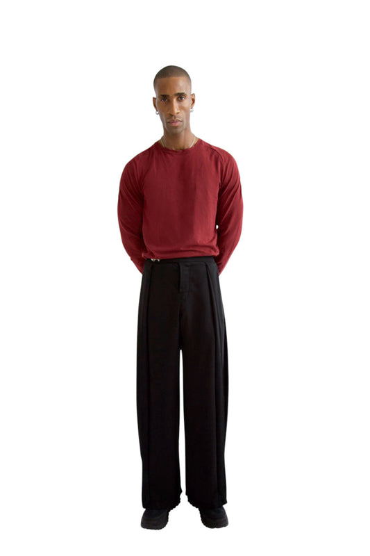 VT Rework: Black Wide Leg Pleated Trousers SC: 5782