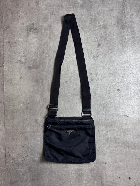 Prada Black Nylon Logo Plaque Sling Bag