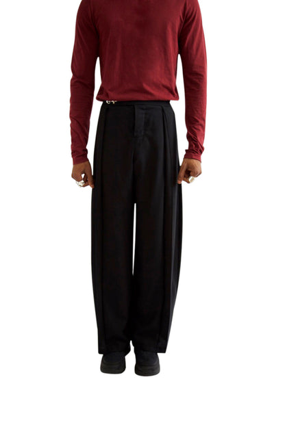 VT Rework: Black Wide Leg Pleated Trousers SC: 5782