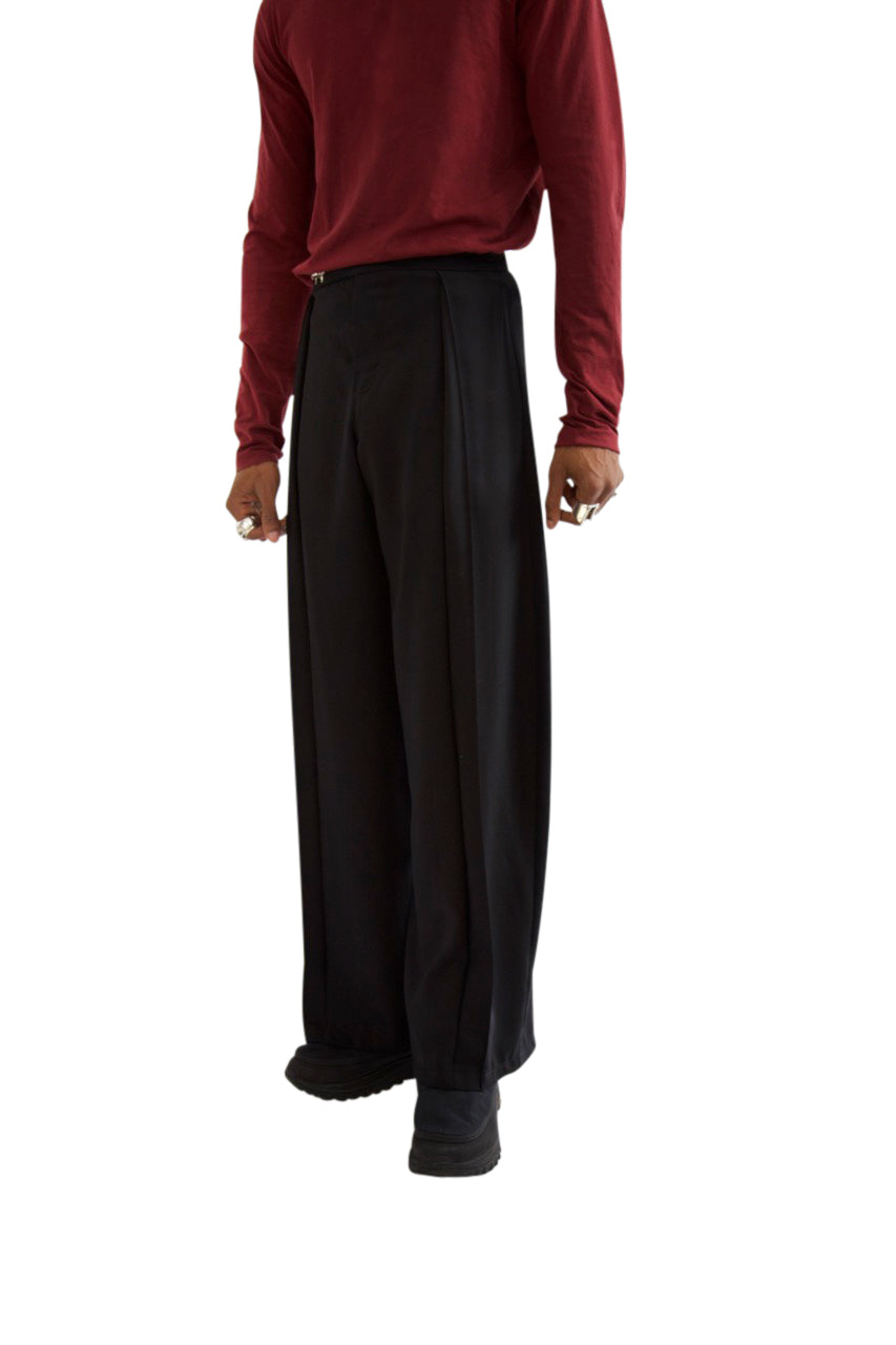 VT Rework: Black Wide Leg Pleated Trousers SC: 5782