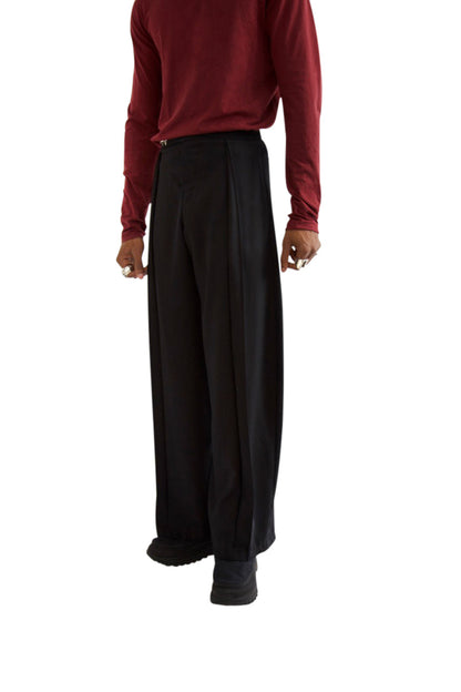 VT Rework: Black Wide Leg Pleated Trousers SC: 5782