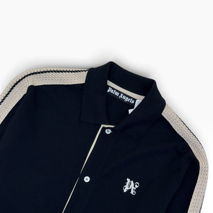 PALM ANGELS MONOGRAM PIQUE LONG SLEEVE SHIRT BLACK / BEIGE M | Medium, Beige