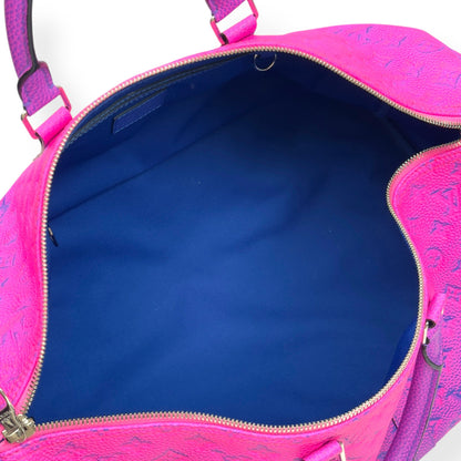 LOUIS VUITTON KEEPALL BANDOULIÈRE TAURILLON ILLUSION BAG PINK / BLUE 50B | O/S, Blue