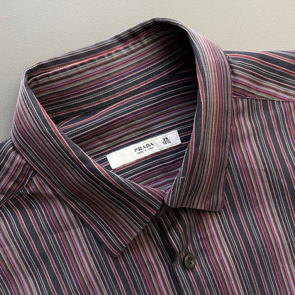 Prada Red Black & Purple 00s Fine Stripe Shirt | Large, Multicoloured