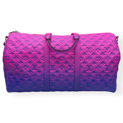 LOUIS VUITTON KEEPALL BANDOULIÈRE TAURILLON ILLUSION BAG PINK / BLUE 50B | O/S, Blue