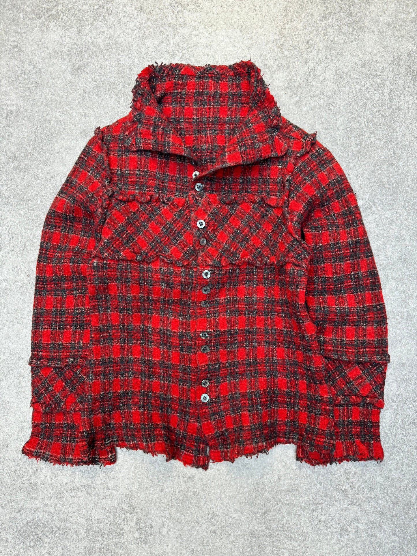 Issey Miyake HAI Plaid Ruffel Trimmed Wool Jacket SC:5782