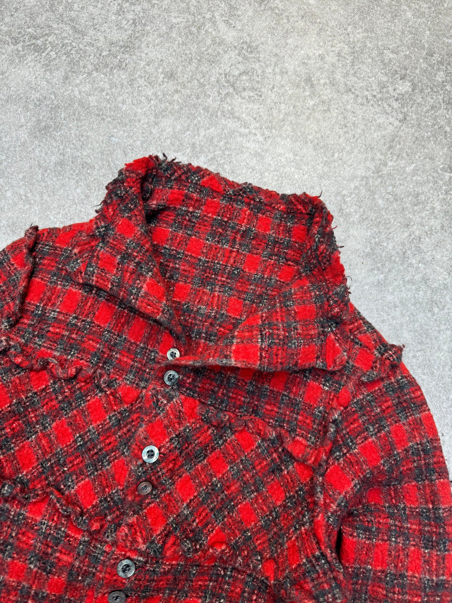 Issey Miyake HAI Plaid Ruffel Trimmed Wool Jacket SC:5782